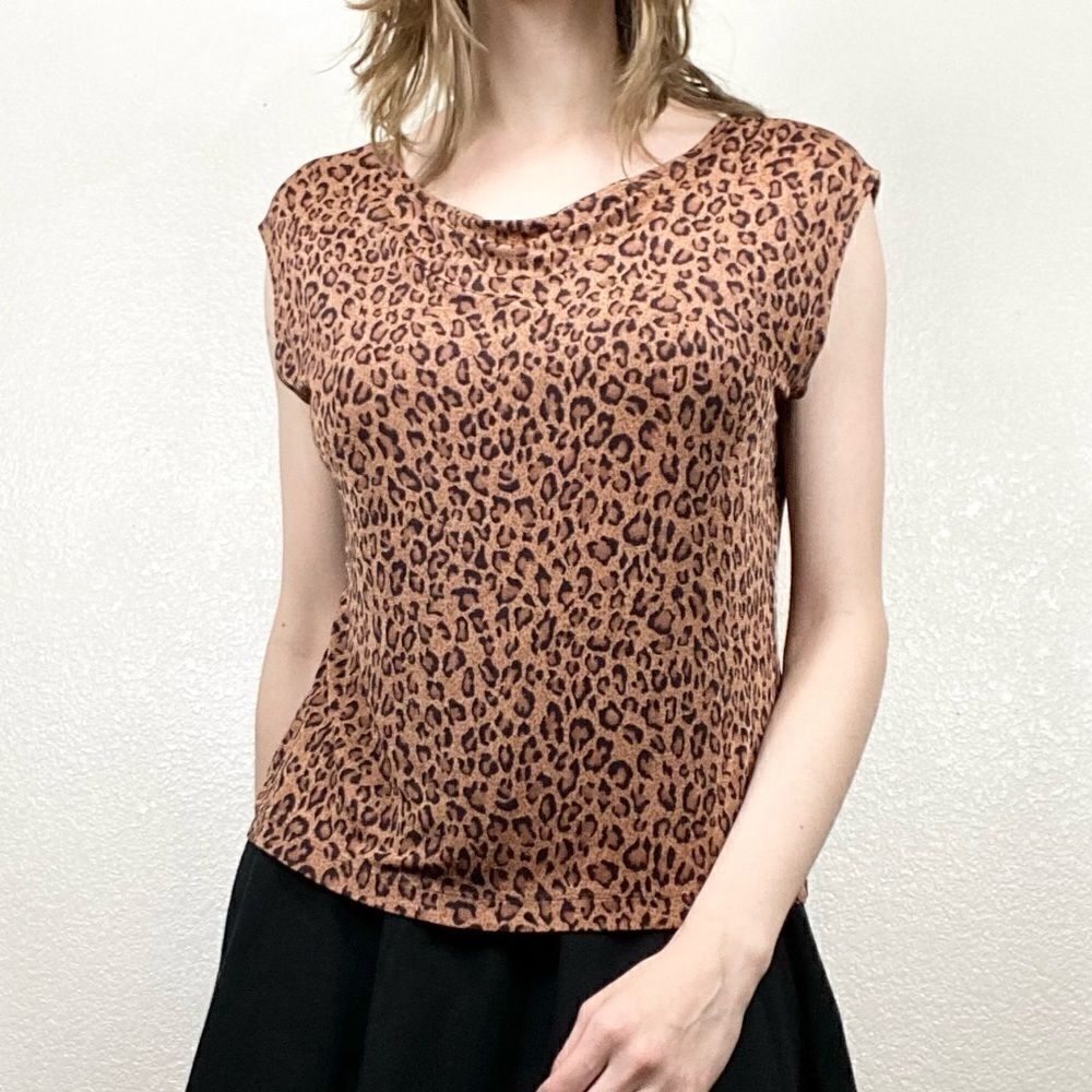 Coldwater Creek Brown & Black Animal Print Drape Neck Sleeveless Blouse